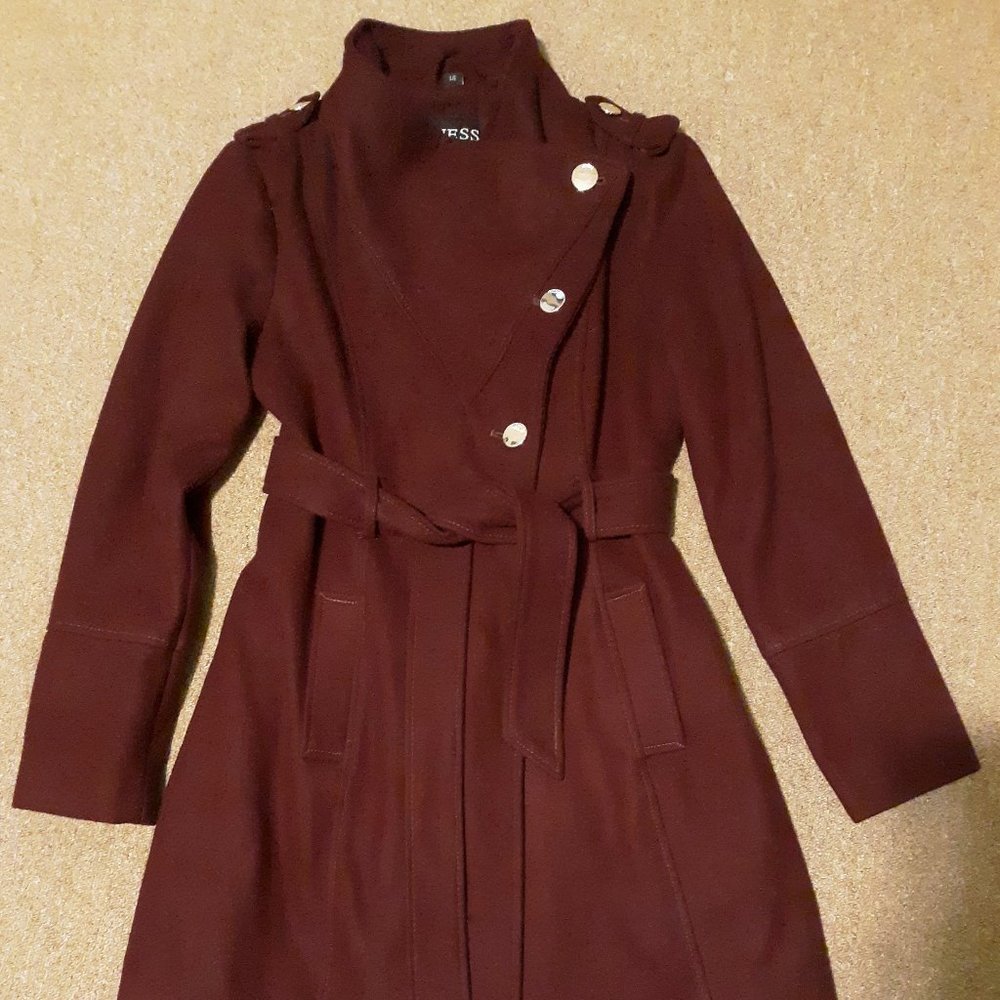 Guess Double-Breasted Fit-and-Flare Wool Blend Jacket